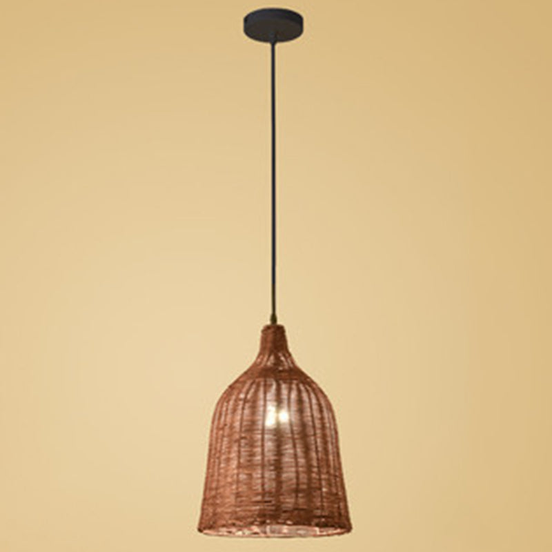 Bauernhaus handgewebtes natürliches Bambus Anhänger Beleuchtung 1-Licht-Glocken-Glocken-Esszimmer Hanging Lampe