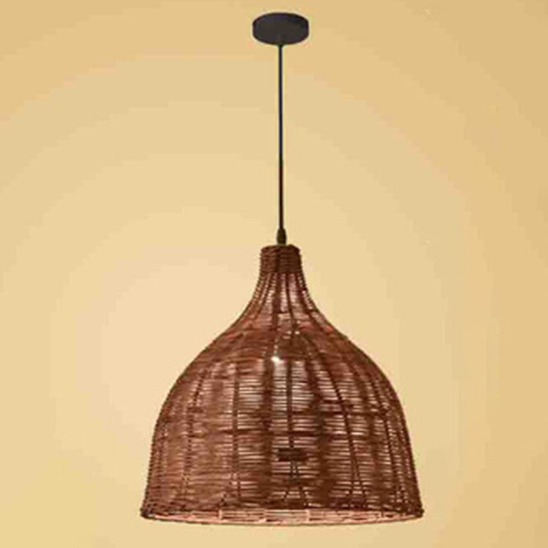 Bauernhaus handgewebtes natürliches Bambus Anhänger Beleuchtung 1-Licht-Glocken-Glocken-Esszimmer Hanging Lampe