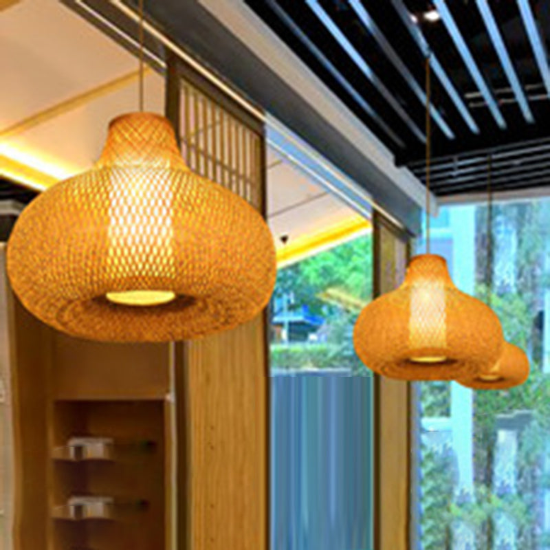 Chinese Pear-Shaped Pendant Lighting Fixtures Rattan Hanging Light with Hanging Cord for Restaurant