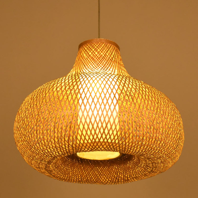 Chinese Pear-Shaped Pendant Lighting Fixtures Rattan Hanging Light with Hanging Cord for Restaurant