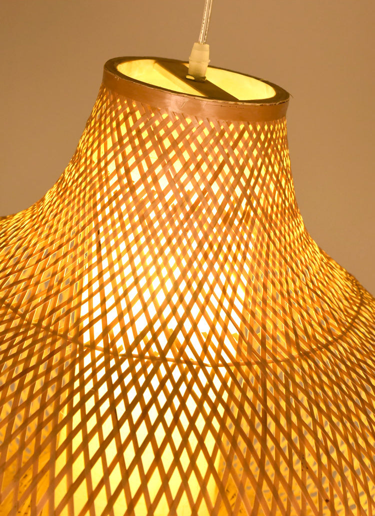 Chinese Pear-Shaped Pendant Lighting Fixtures Rattan Hanging Light with Hanging Cord for Restaurant