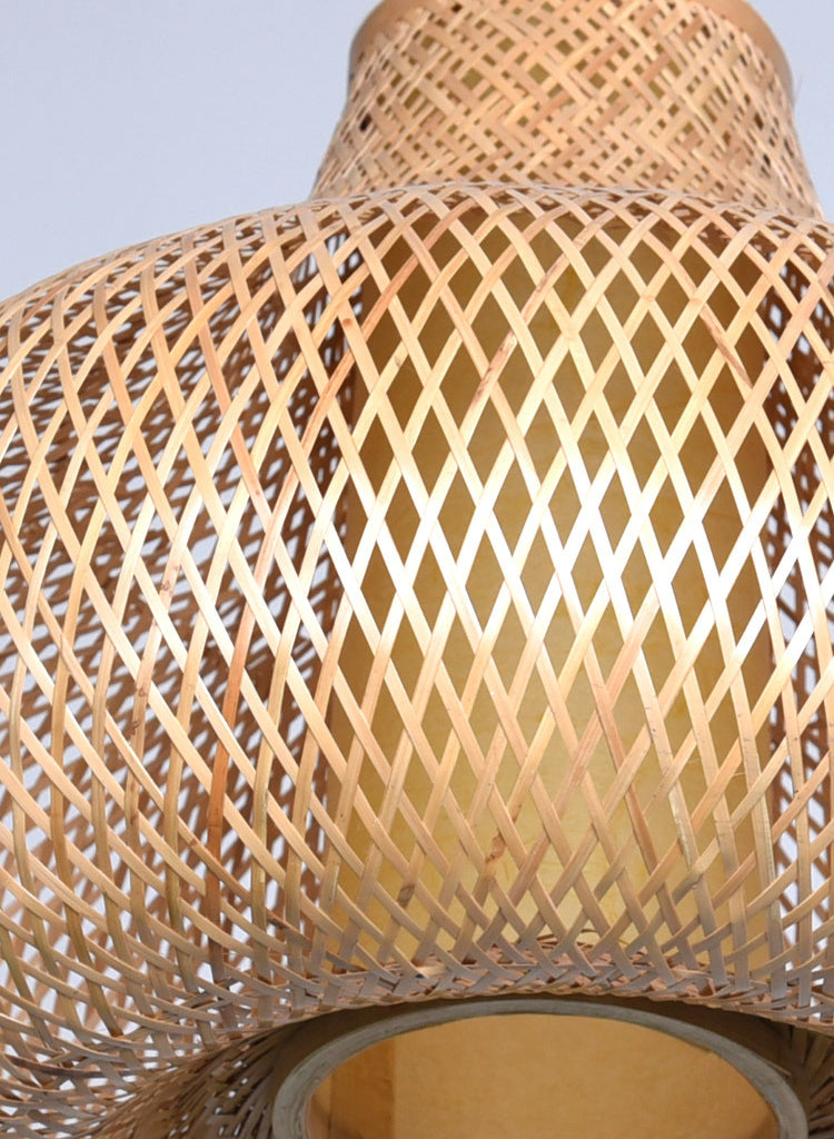 Chinese Pear-Shaped Pendant Lighting Fixtures Rattan Hanging Light with Hanging Cord for Restaurant