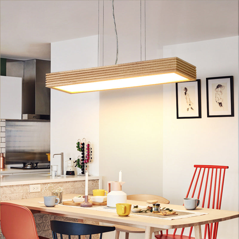 Modern Rectangle Pendant Lighting Fixture Wood Pendant Light