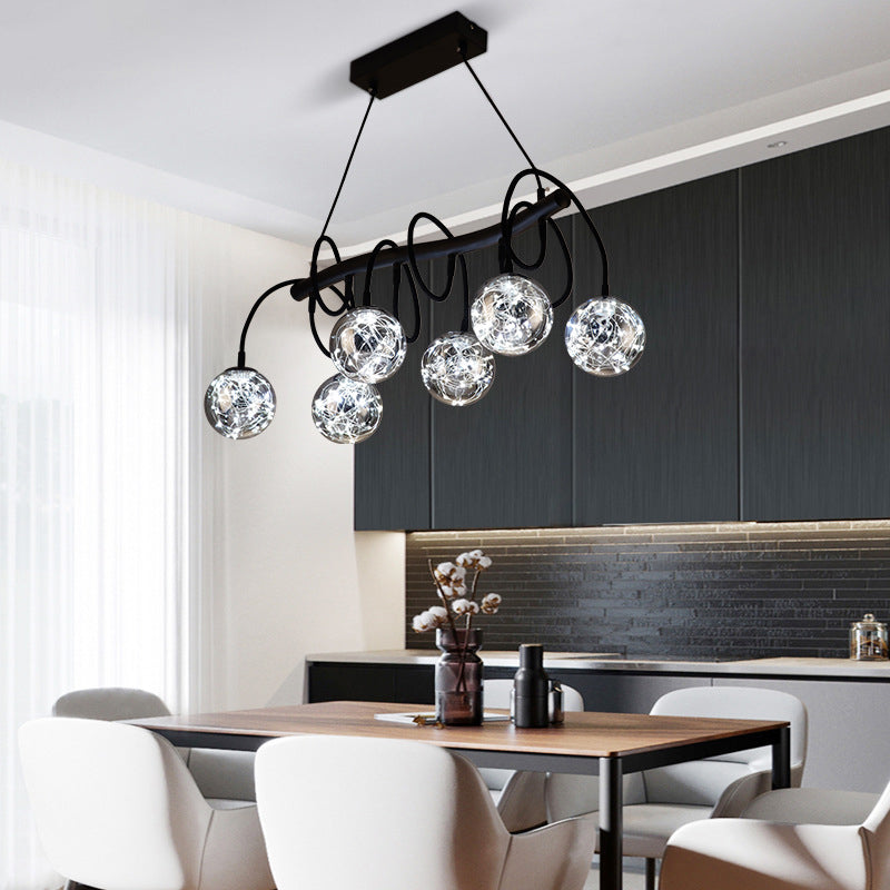 Nordic Style Glass Orb LED Island Light Creative Light String Design Coffee Shop Hanging Light