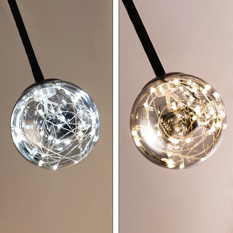 Nordic Style Glass Orb LED Island Light Creative Light String Design Coffee Shop Hanging Light