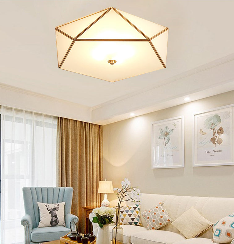 Brass Geometric Flush Mount Lamp Minimalist Glass Bedroom Flush Mount Light Fixture