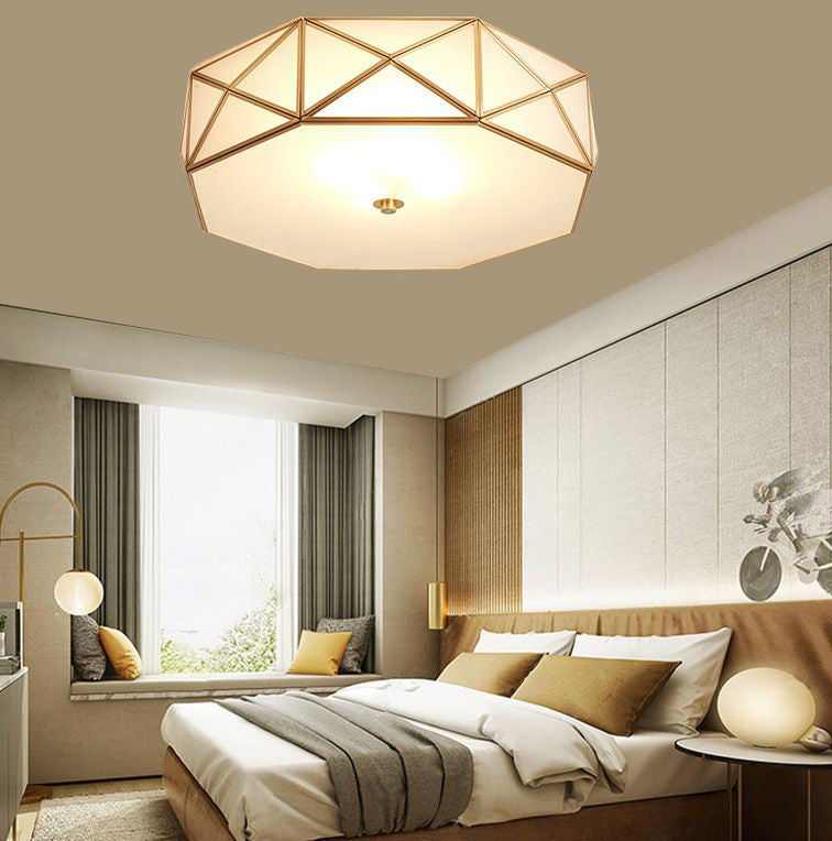 Brass Geometric Flush Mount Lamp Minimalist Glass Bedroom Flush Mount Light Fixture