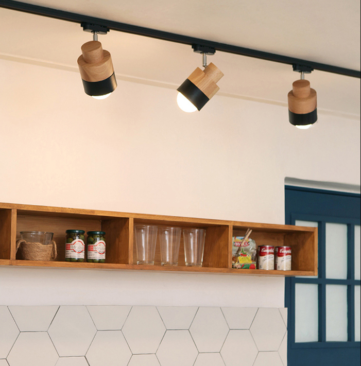 Iluminación LED sobre riel de estilo japonés, luz semiempotrada cilíndrica de madera maciza para el hogar, sala de estar y tienda de ropa, tienda comercial