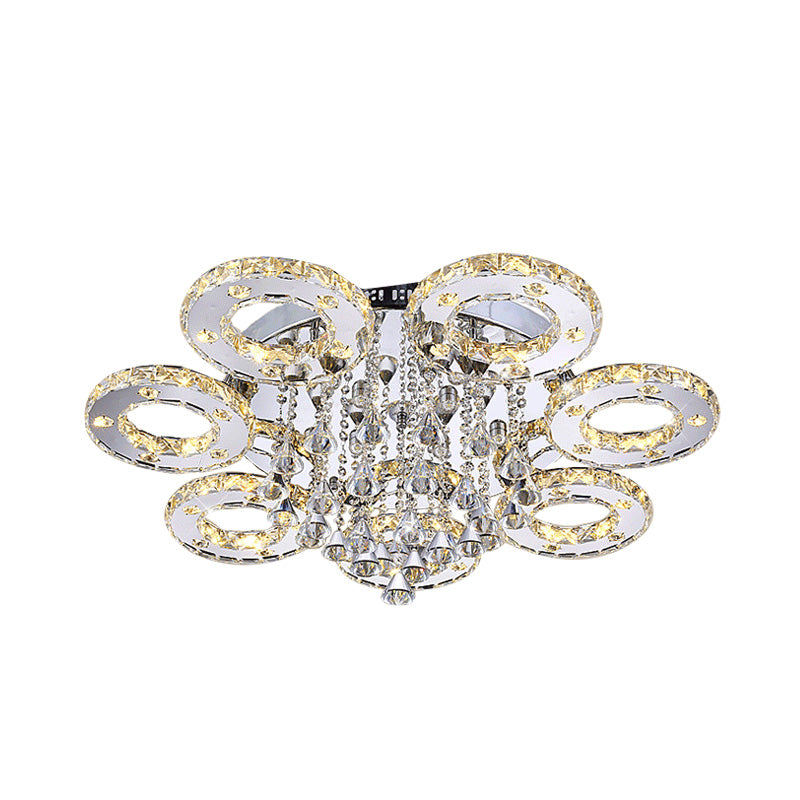 Ring Semi Flush Light Contemporary K9 Crystal Chrome 23.5"/28"/33.5" Wide LED Ceiling Lamp, Warm/White/2 Color Light