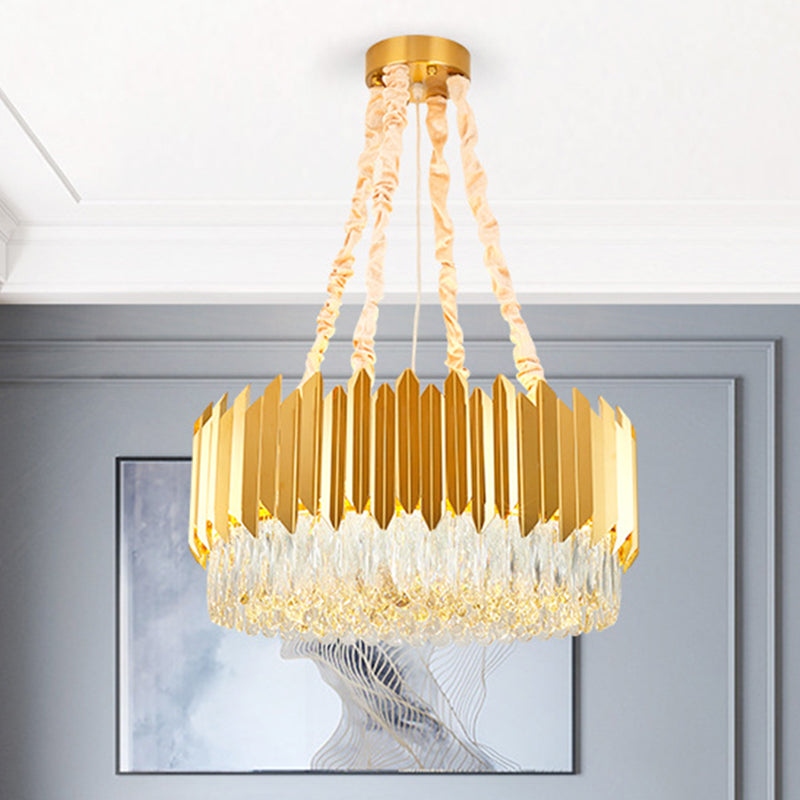 19.5"/23.5" Wide Gold Round Chandelier Lamp Postmodern 6/10 Heads Crystal Block Hanging Ceiling Light