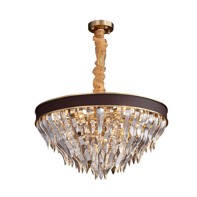 Cone Contoured Crystal Pendant Chandelier Contemporary 11 Heads Brown Suspension Light