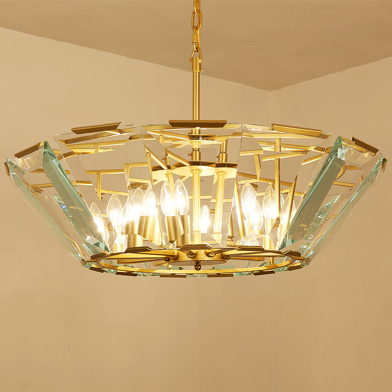 Postmodern Trifle Pendant Lighting Crystal Panel 6 Heads Dining Room Chandelier Light Fixture in Gold