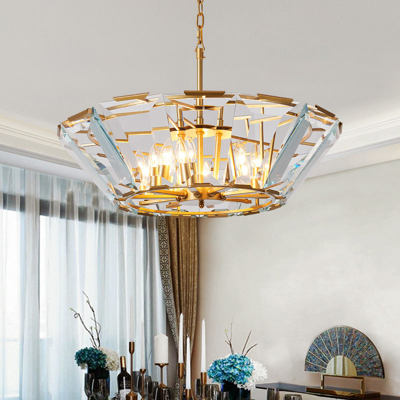Postmodern Trifle Pendant Lighting Crystal Panel 6 Heads Dining Room Chandelier Light Fixture in Gold