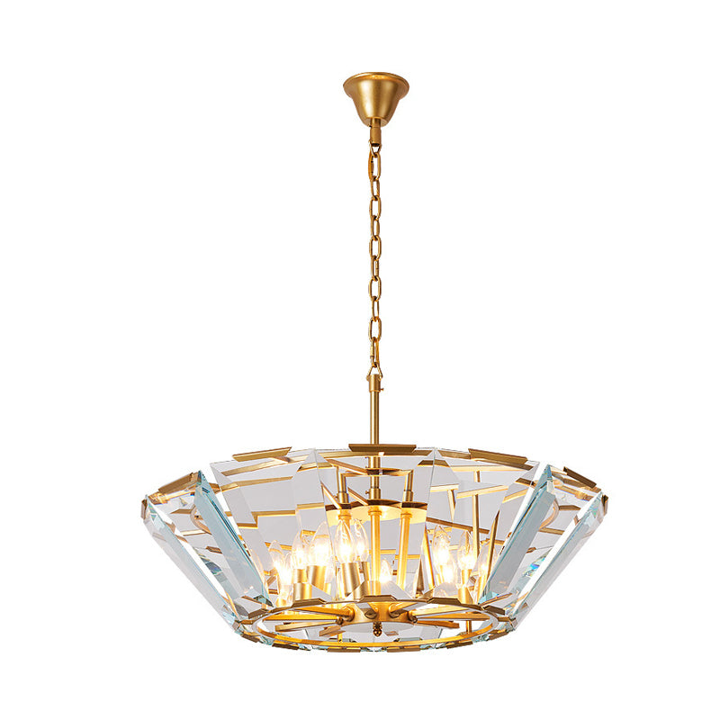 Postmodern Trifle Pendant Lighting Crystal Panel 6 Heads Dining Room Chandelier Light Fixture in Gold