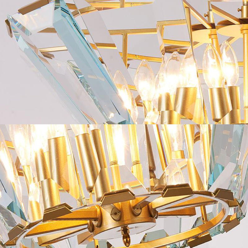Postmodern Trifle Pendant Lighting Crystal Panel 6 Heads Dining Room Chandelier Light Fixture in Gold