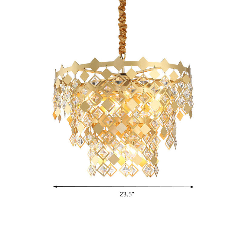 3 Tiers Dining Room Chandelier Light K9 Crystal 6 Heads Postmodern Pendant Light Fixture in Gold