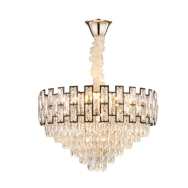 16"/19.5" Wide Nickel Tapered Ceiling Chandelier Modern 6/10 Heads Crystal Block Hanging Ceiling Light