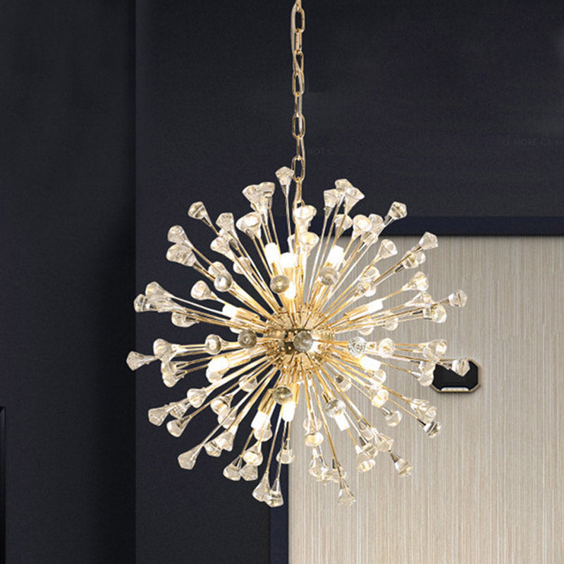 Gold Sputnik Chandelier Pendant Light Postmodern 12 Crystal Beaded Hanging Light