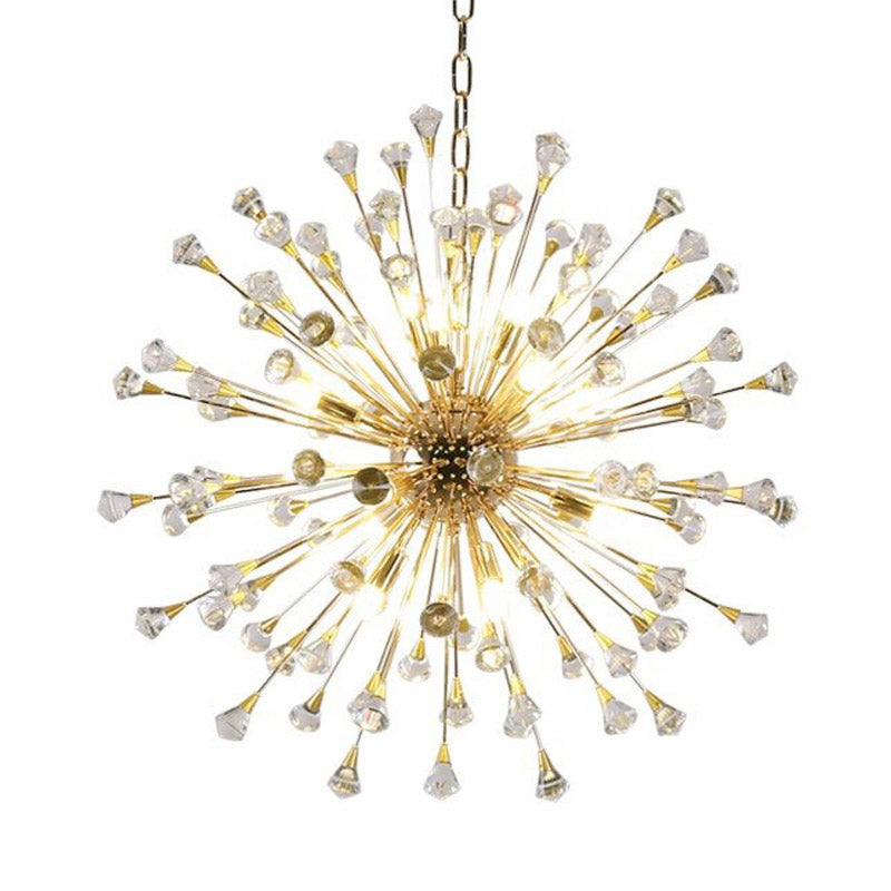 Gold Sputnik Chandelier Pendant Light Postmodern 12 Crystal Beaded Hanging Light