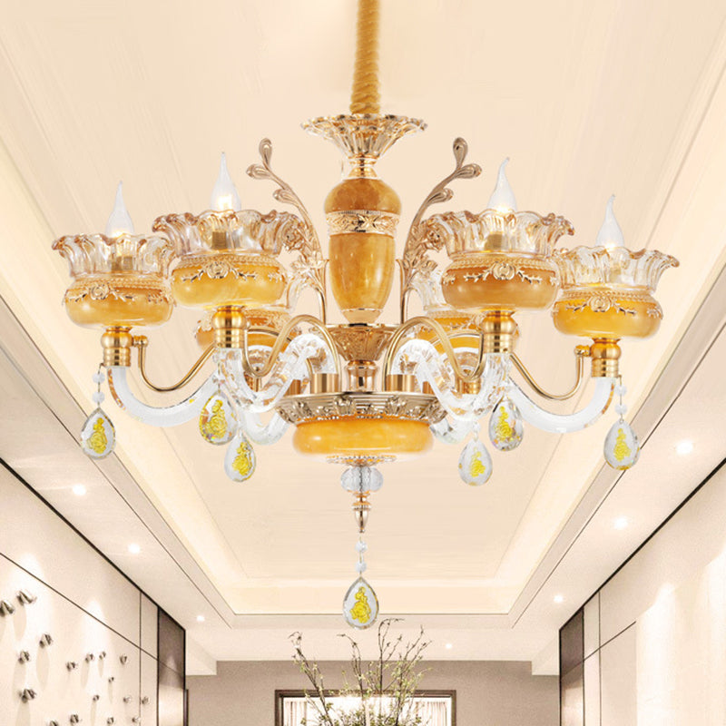 Modern Flower Shaped Chandelier Lighting Fixture Clear Crystal 6/8 Lights Bedroom Drop Pendant
