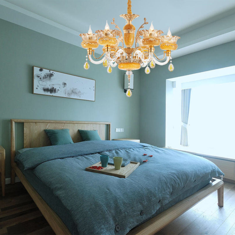 Modern Flower Shaped Chandelier Lighting Fixture Clear Crystal 6/8 Lights Bedroom Drop Pendant