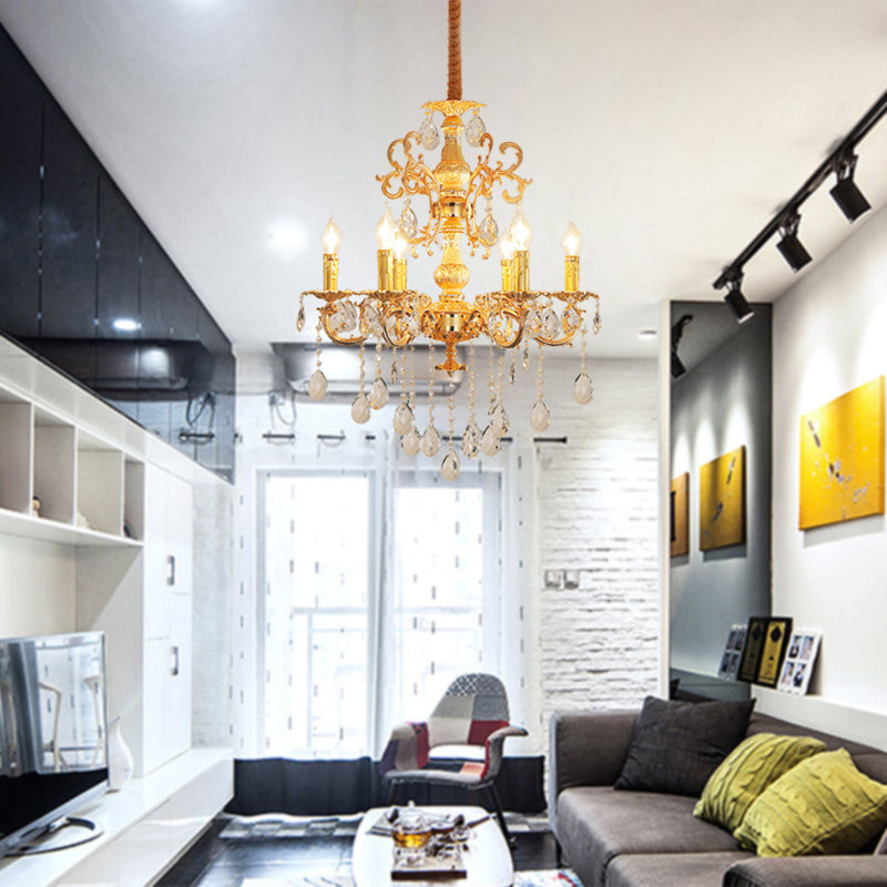 Contemporary Candle Chandelier Lamp Crystal 6/8 Lights Bedroom Pendant Light Fixture in Gold