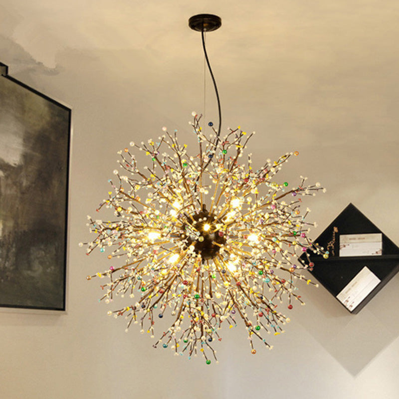 23.5"/31.5" Wide Starburst Chandelier Lighting Modernism Crystal Beaded 8/12 Lights White/Red and Green Suspension Light