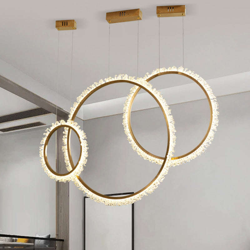 Loop Crystal Beaded Pendant Chandelier Modernism Gold 16"/23.5"/31.5" Wide LED Hanging Lamp Kit, Warm/White/Natural Light