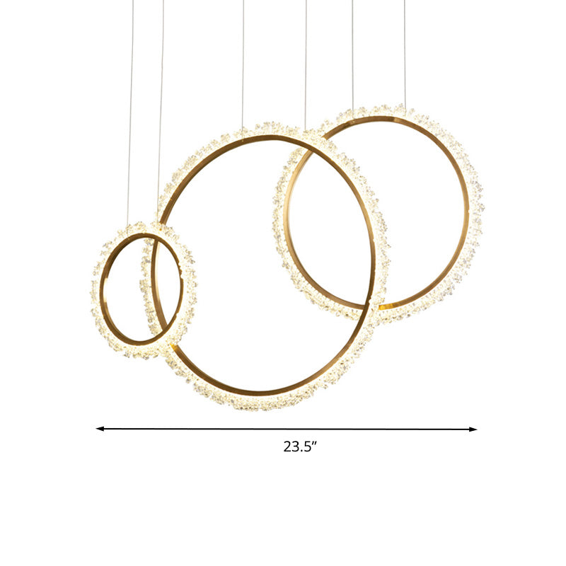 Loop Crystal Beaded Pendant Chandelier Modernism Gold 16"/23.5"/31.5" Wide LED Hanging Lamp Kit, Warm/White/Natural Light