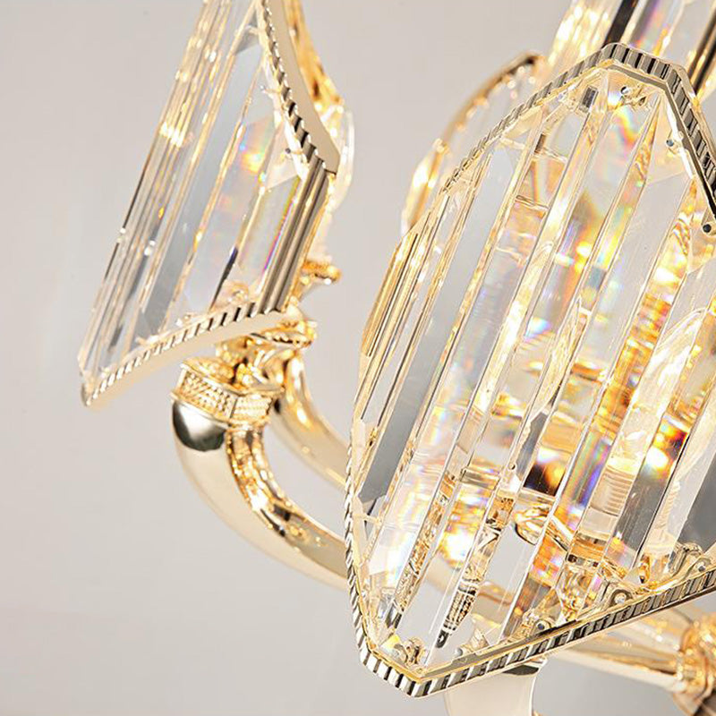 Sputnik Chandelier Light Simple Three Sided Crystal 6 Heads Gold Pendant Ceiling Light