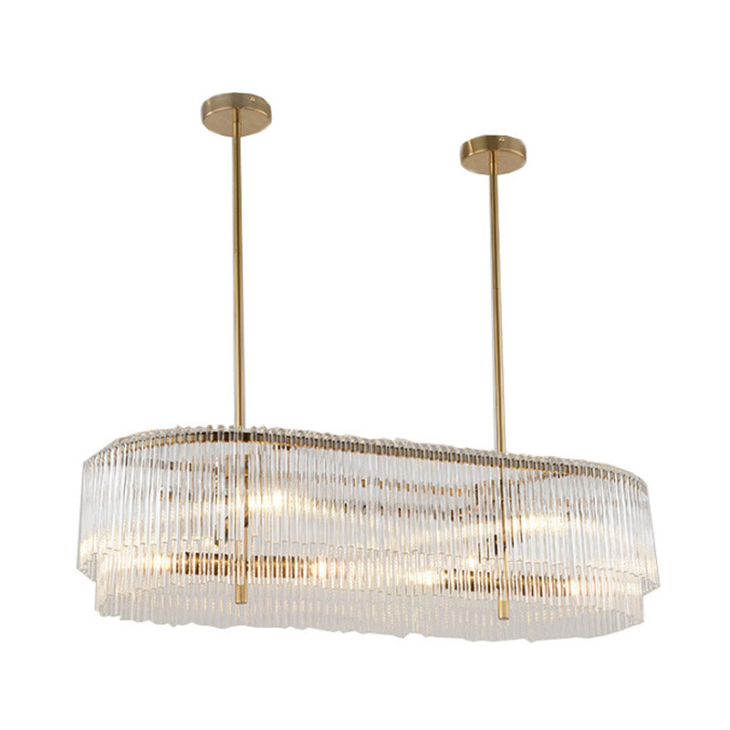 Brass Oval Island Lamp Postmodern 12 Lights Crystal Rod Hanging Ceiling Light for Dining Room