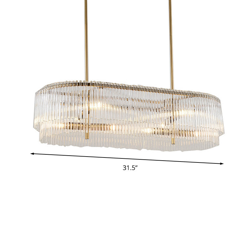 Brass Oval Island Lamp Postmodern 12 Lights Crystal Rod Hanging Ceiling Light for Dining Room