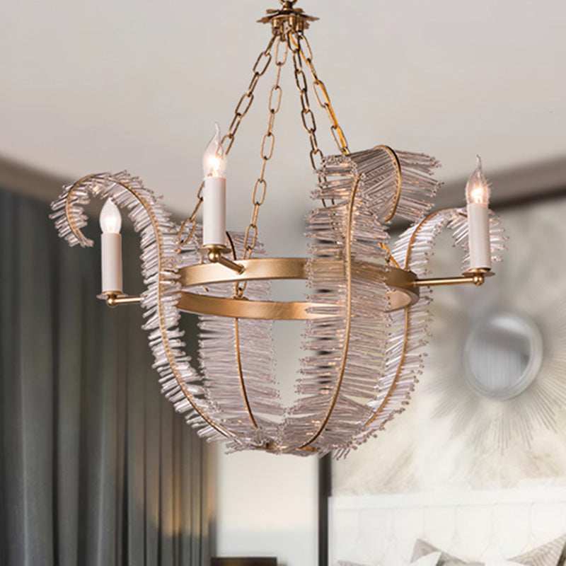 Crystal Candle-Style Hanging Chandelier Simple 4 Lights Brass Pedant Lighting for Bedroom