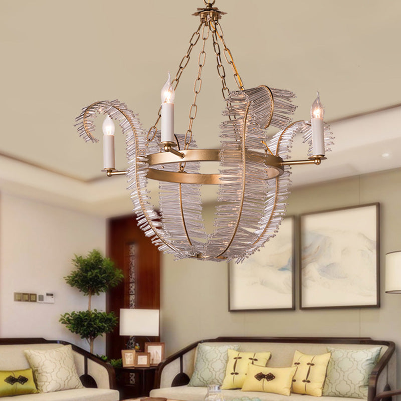 Crystal Candle-Style Hanging Chandelier Simple 4 Lights Brass Pedant Lighting for Bedroom