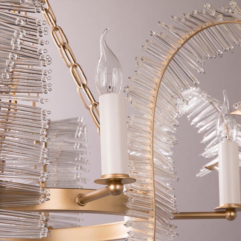Crystal Candle-Style Hanging Chandelier Simple 4 Lights Brass Pedant Lighting for Bedroom