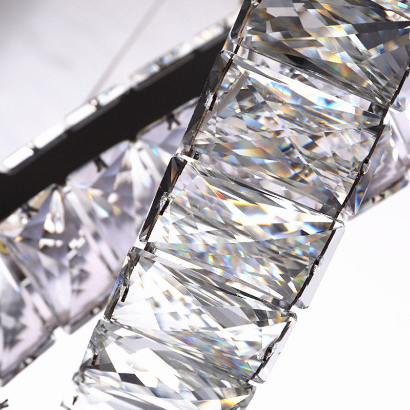 Kristallblock fünfzackiger sternhängender Kronleuchter einfaches Edelstahl-LED-Deckenleuchte, warm/weiß/3 Farblicht