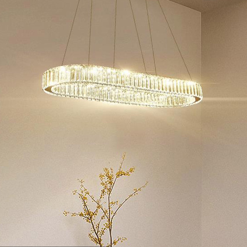 Chrome Oval Hanging Light Fixture Modernism Chrome 27.5"/35.5" Wide LED Chandelier Pendant Light