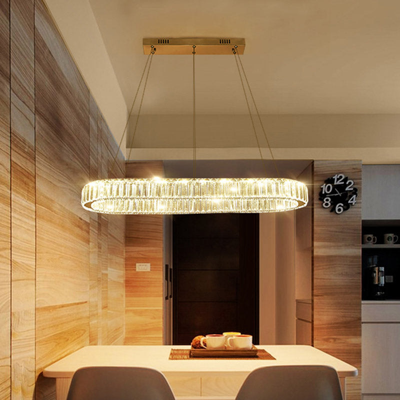 Chrome Oval Hanging Light Fixture Modernism Chrome 27.5"/35.5" Wide LED Chandelier Pendant Light