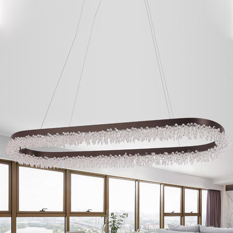 Illuminazione a sospensione ovale marrone lampadario a LED a LED in perline contemporanea in luce calda/bianca/naturale
