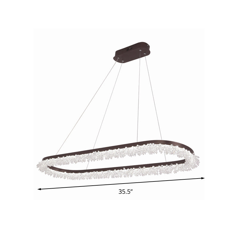 Braune ovale Suspensionsbeleuchtung zeitgenössischer Kristall -Perlen -LED -Kronleuchterleuchte in warmem/weißem/natürlichem Licht