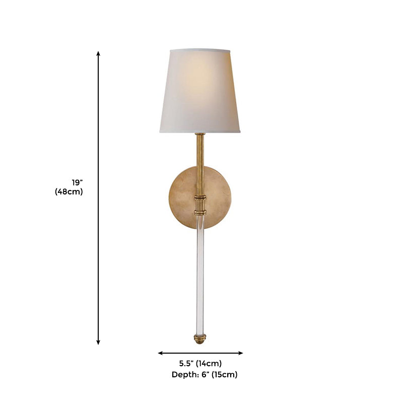 Traditional 1 Light Wallchiere Light, Brass Finish with Empire Shaped Textile Shade