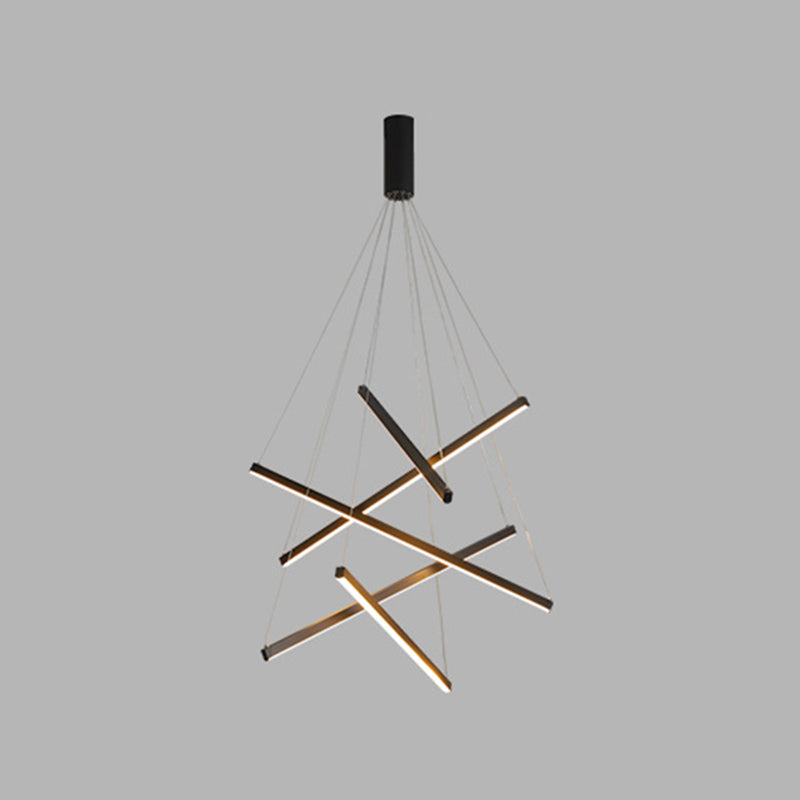 Zwarte sticks led kroonluchter licht nieuwheid minimalistische metalen suspensielamp voor lobby