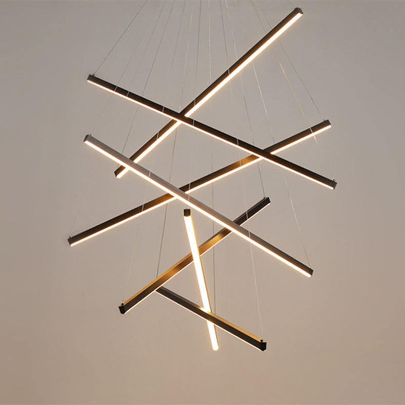 Zwarte sticks led kroonluchter licht nieuwheid minimalistische metalen suspensielamp voor lobby