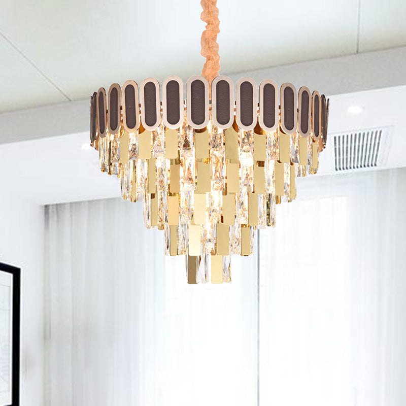 9/16 Lichter Esszimmer Kronleuchter zeitgenössischer Gold Hanging Light Kit mit Kegelkristallschatten