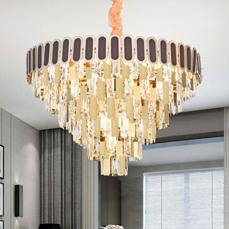 9/16 Lichter Esszimmer Kronleuchter zeitgenössischer Gold Hanging Light Kit mit Kegelkristallschatten