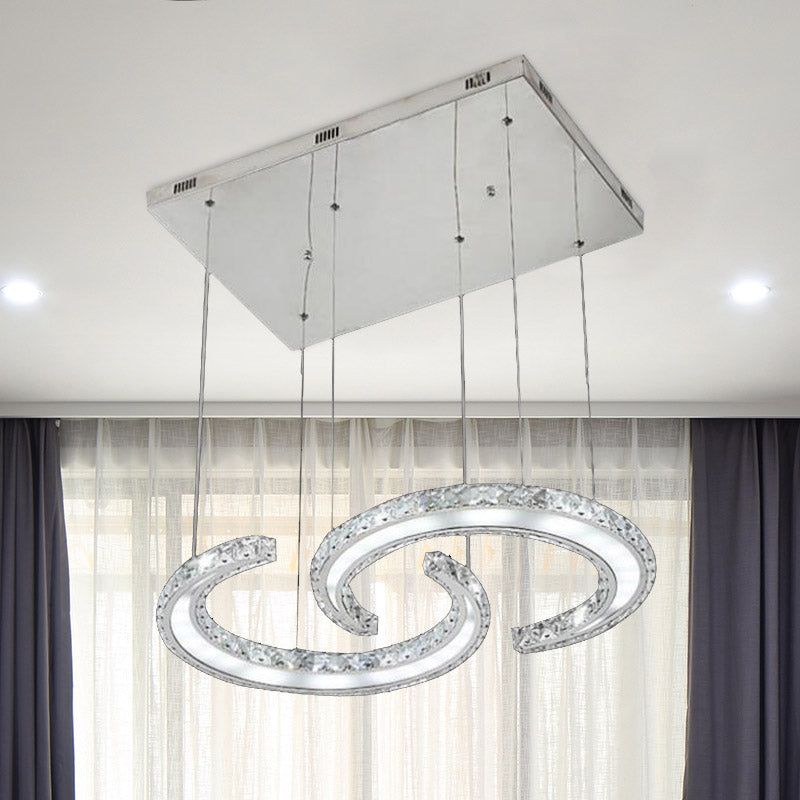 Double C-Shape Suspension Pendant Minimalist K9 Crystal Chrome LED Hanging Chandelier in Warm/White/3 Color Light