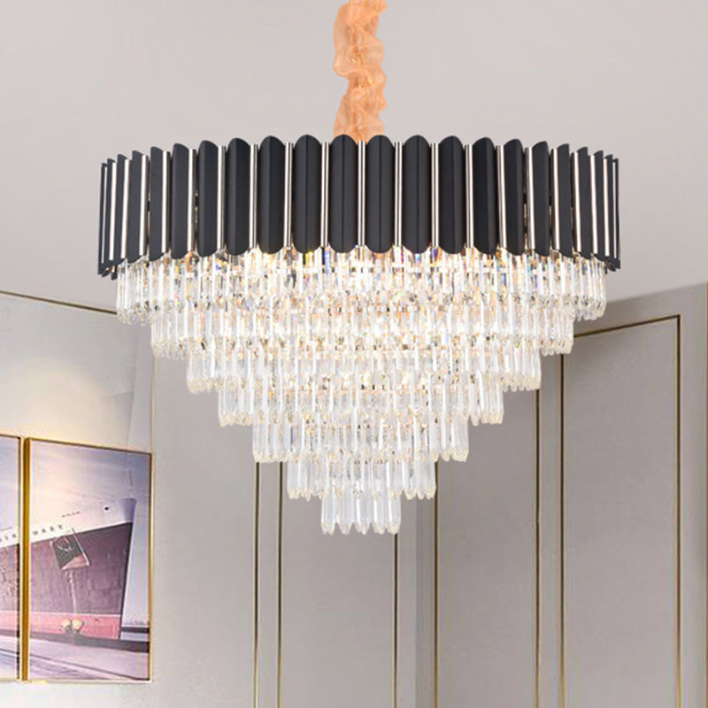 Éclairage de lustre en couches Crystal minimaliste 16/22 lumières pendantes suspendues noires