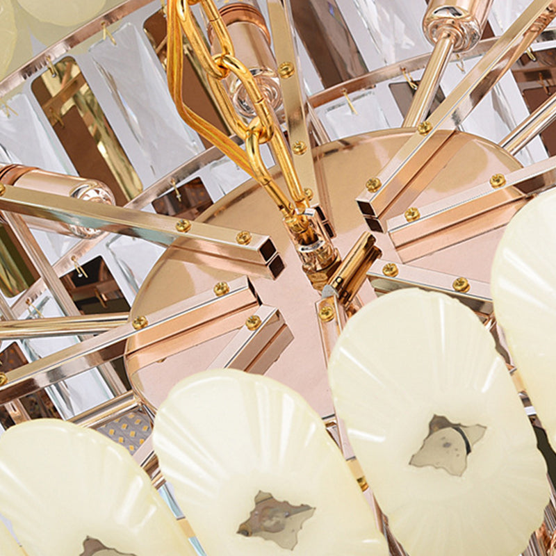 Geschichtete Decke Kronleuchter zeitgenössischer klarer Kristall 16.12.22 Lichter Wohnzimmer unten Beleuchtung