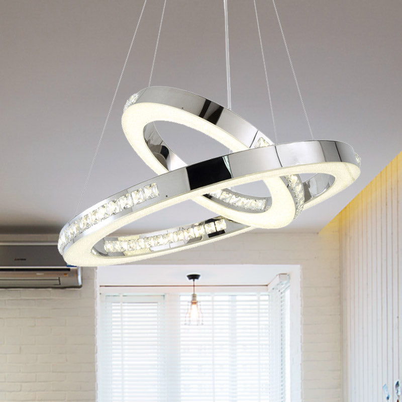 Luz de techo de colgante de anillo de cromo lámpara de lámparas de lacinaje de cristal facetado simple con luz cálida/blanca/natural, 16 "/19.5" /23.5 "de ancho