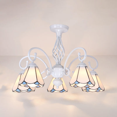 Lámpara semi empotrada para sala de estar con pantalla estilo Tiffany, lámpara semi empotrada de 3/5 luces en blanco/azul/azul cielo
